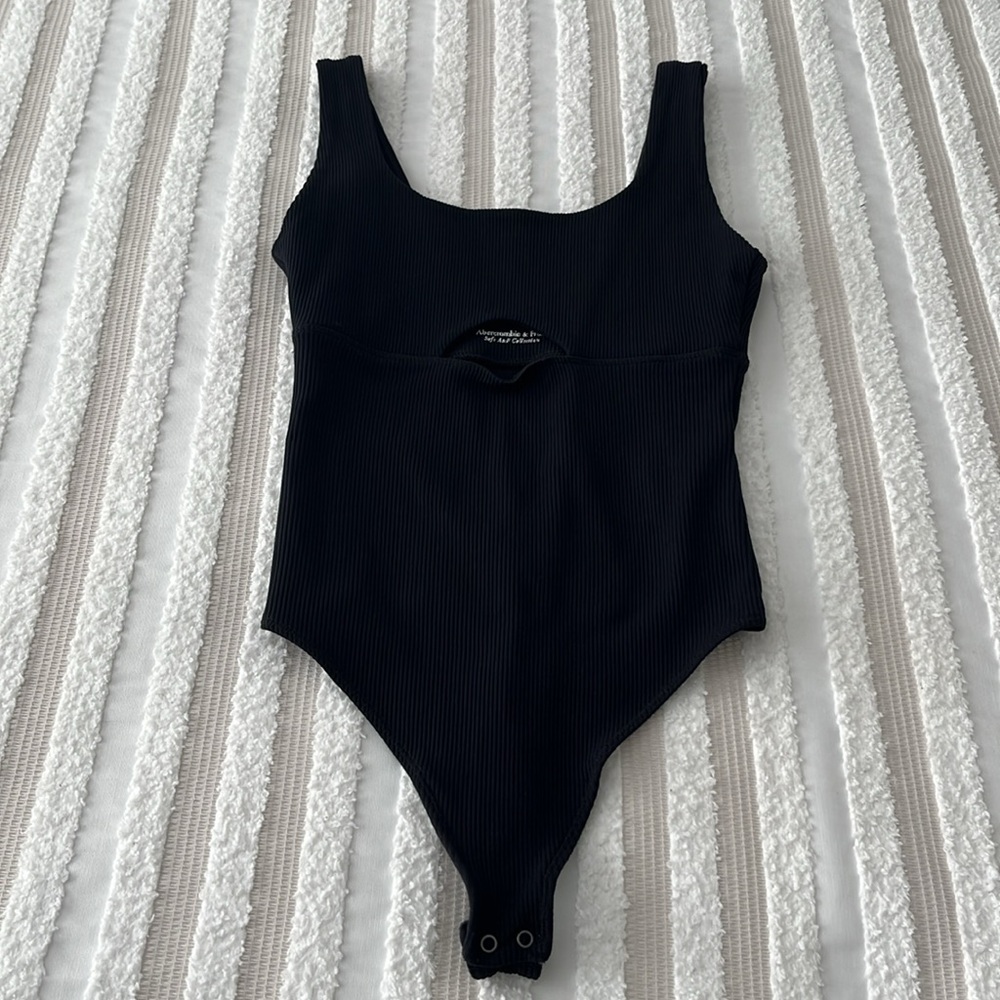 Abercrombie & Fitch Soft Collection Black Ribbed Knit Cutout Bodysuit NW…